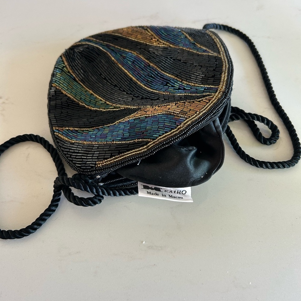Vintage Beaded Black and Blue Evening Bag - Art Deco Style - Picture 2 of 9